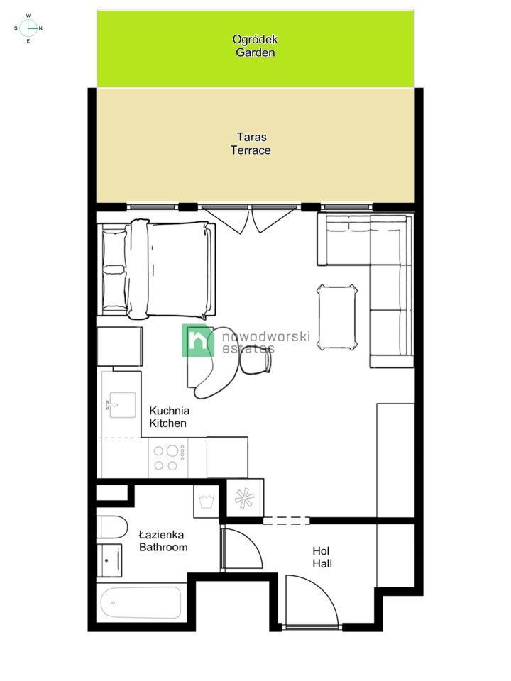 Duża kawalerka na parterze z komfortowym tarasem - Bobrzyńskiego | Dębniki - Mieszkanie - Sprzedaż - Kraków, Podgórze / Dębniki