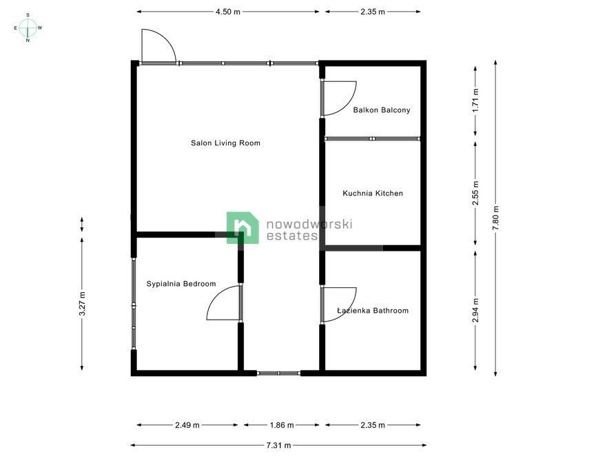 New spacious 2-room apartment with balcony - Apartment - Rent - Poznań, Grunwald