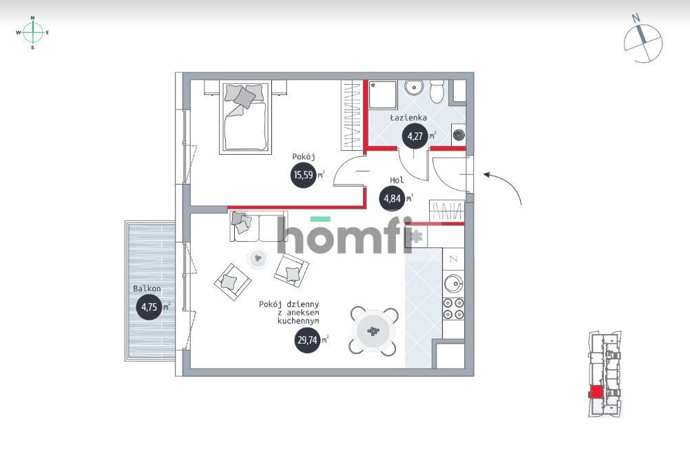 Prestigious 2-room apartment - Baltica Towers - Apartment - Sale - Gdańsk, Brzeźno