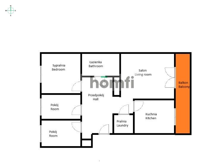 Four rooms flat with balcony at Nyska street, Osiedle Oaza 3999 PLN - Apartment - Rent - Wrocław, Krzyki / Tarnogaj