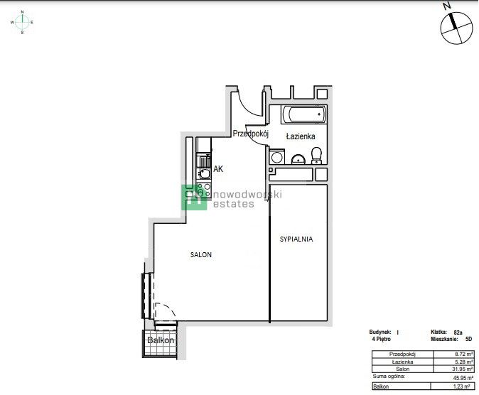 2-pokojowe, 46m2 z balkonem / Skarbowców - Mieszkanie - Wynajem - Wrocław, Krzyki