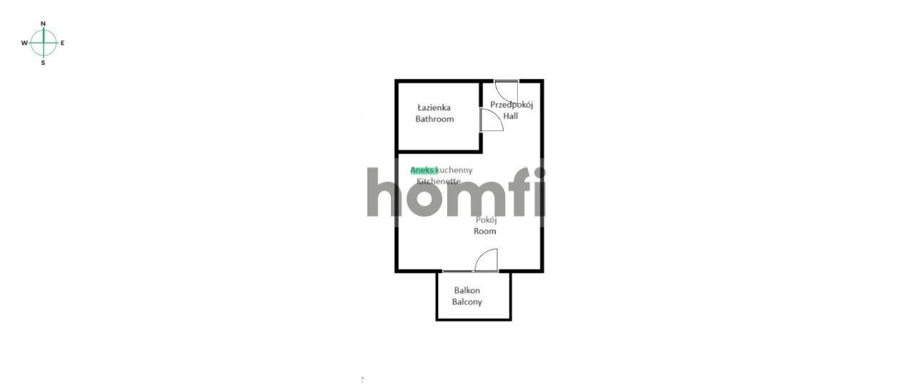 Studio apartment with balcony at Żegiestowska street 2100 PLN - Apartment - Rent - Wrocław, Krzyki