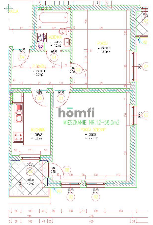 A two-room apartment with a separate kitchen, a balcony and a storage room - Apartment - Sale - Kraków, Krowodrza / Bronowice Małe