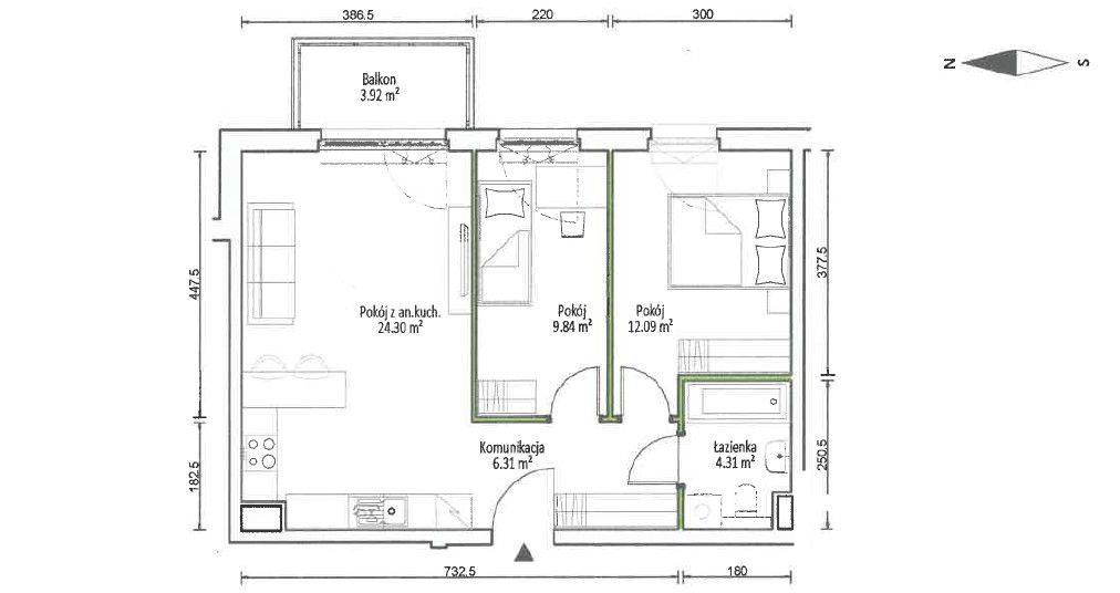 Stylowe, 3-pok, 2 miejsca parkingowe, Nowa Letnica - Mieszkanie - Wynajem - Gdańsk, Letnica
