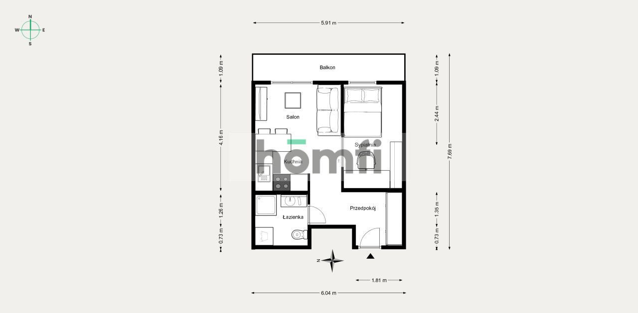 2-pokojowe mieszkanie | Sołtysowska | Duży balkon - Mieszkanie - Wynajem - Kraków, Nowa Huta