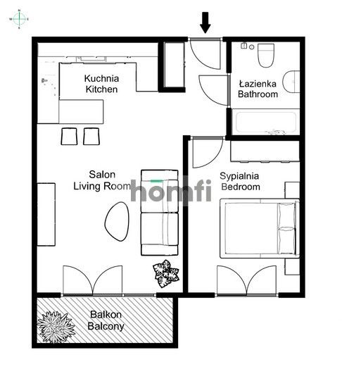 2-room apartment | air conditioning | balcony - Apartment - Sale - Kraków, Podgórze / Kliny