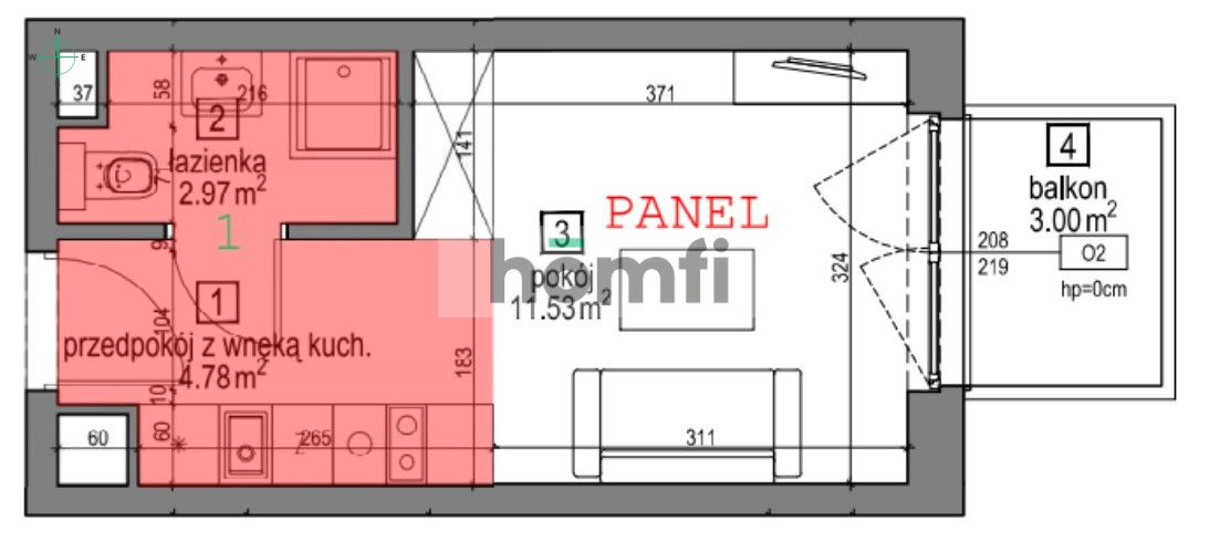 Madalińskiego - studio z balkonem na VI piętrze - Mieszkanie - Wynajem - Wrocław, Krzyki