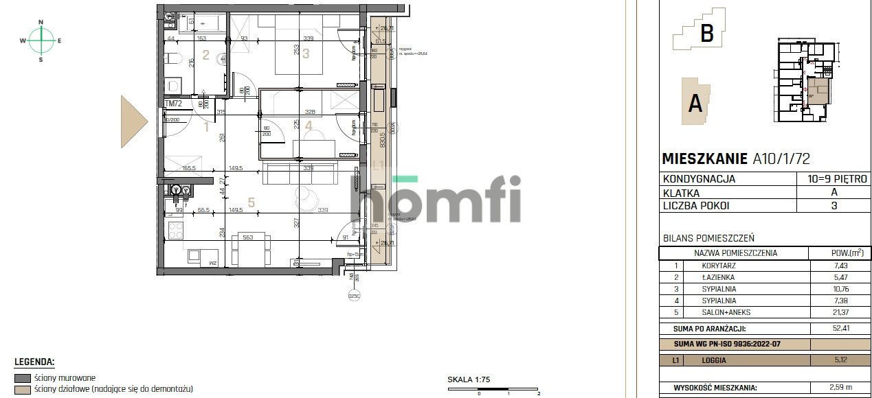 Three-room apartment on the 9th floor - 53 m² - Квартира - Продаж - Kielce, Nowy Folwark