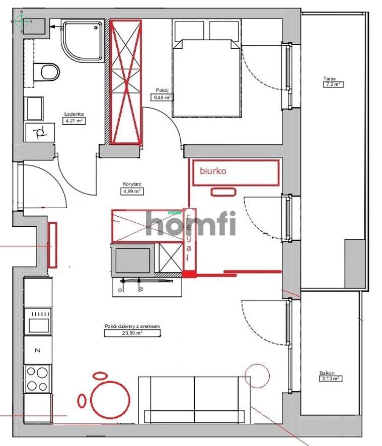 LEGNICKA - 2 pokoje + biuro + parking - Apartment - Rent - Wrocław, Fabryczna