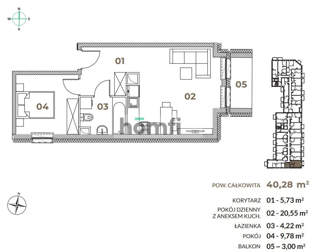 2 rooms + storage room and parking for 2 PLN + 10k for finishing - Apartment - Sale - Łódź