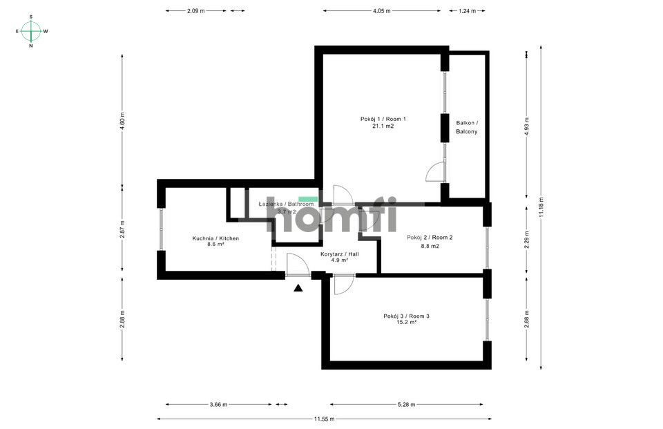 Przestronne, odświeżone mieszkanie 63 m² z dużym balkonem – Wrocław Huby, świetna lokalizacja blisko UE i PKP - Mieszkanie - Wynajem - Wrocław, Krzyki / Huby