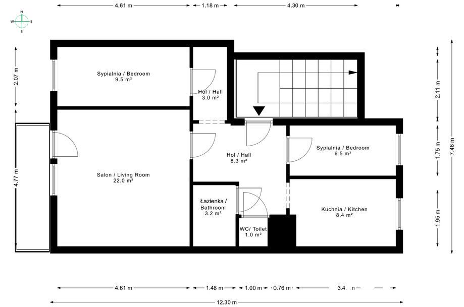 Spacious 3-room apartment with a balcony! - Apartment - Rent - Poznań, Stare Miasto / Piątkowo