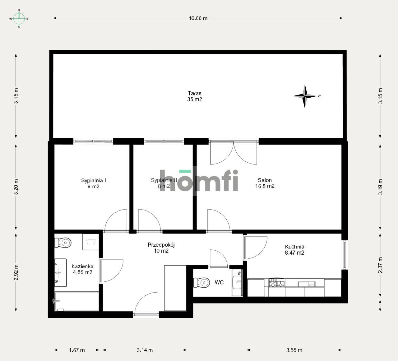 3-pok. mieszkanie 61 m2 z 35 metrowym tarasem | Karłowicza | Krowodrza - Квартира - Оренда - Kraków, Krowodrza
