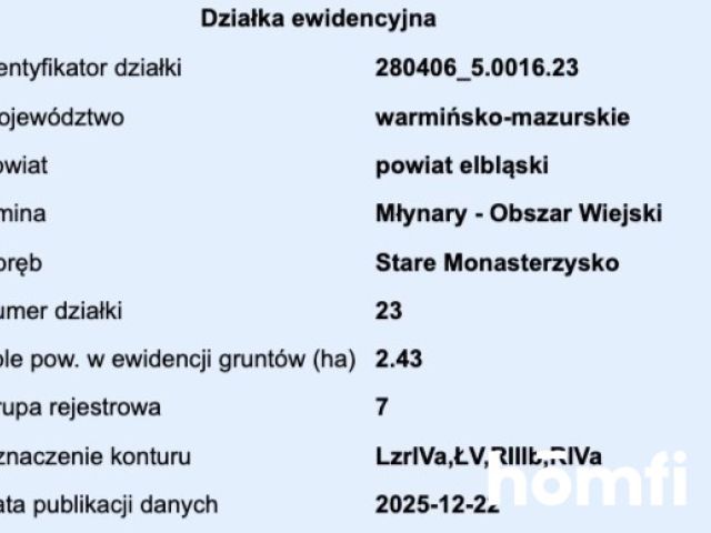działka RIVa 2,43 ha Stare Monasterzysko - Działka - Sprzedaż - Elbląski, Młynary / Stare Monasterzysko