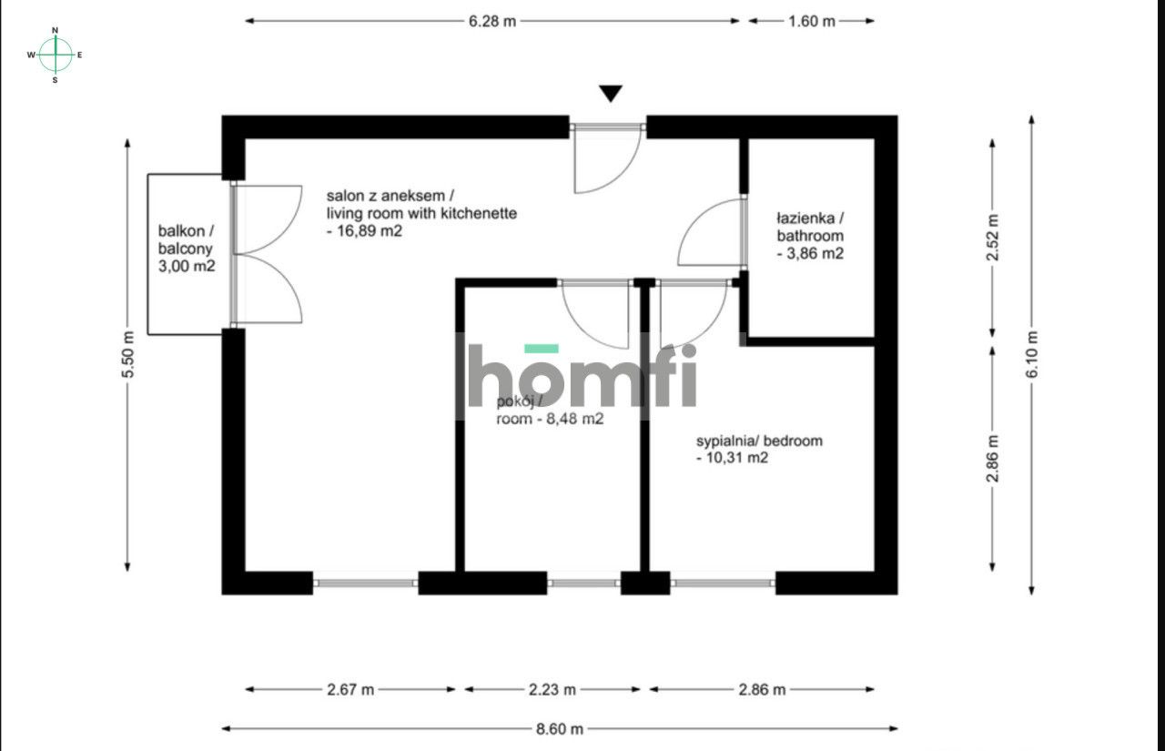3-room apartment with balcony for rent, ul. Rybnicka. - Apartment - Rent - Wrocław, Krzyki / Księże Małe
