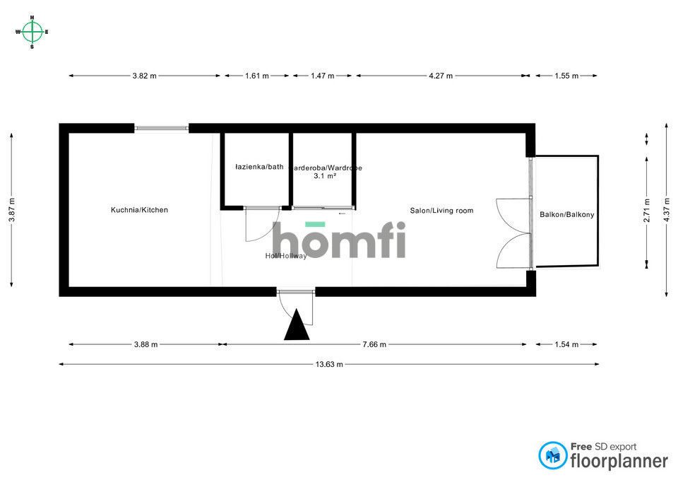 Studio apartment with air conditioning and a balcony – city center of Łódź, Kościuszki Street - Квартира - Оренда - Łódź, Śródmieście