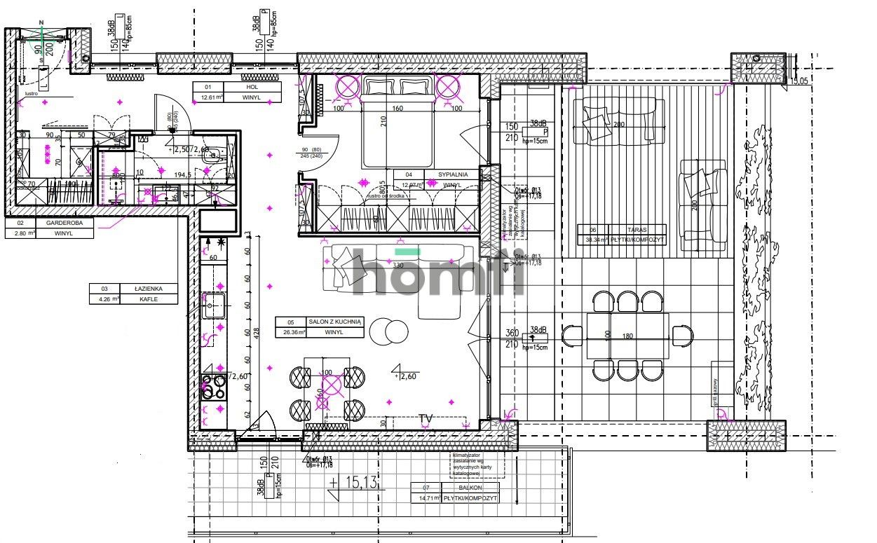 2 rooms apartment with terrace and balcony 3800 PLN - Квартира - Оренда - Wrocław, Fabryczna / Grabiszyn