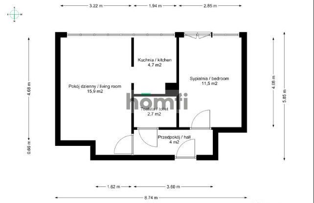 Light 1-Bedroom Apartment on Radosna St.-Krzyki - Квартира - Продаж - Wrocław, Krzyki / Krzyki