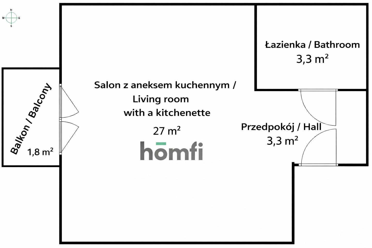 Przestronne studio z balkonem - Myśliwska, Migowo - Mieszkanie - Wynajem - Gdańsk, Piecki-Migowo