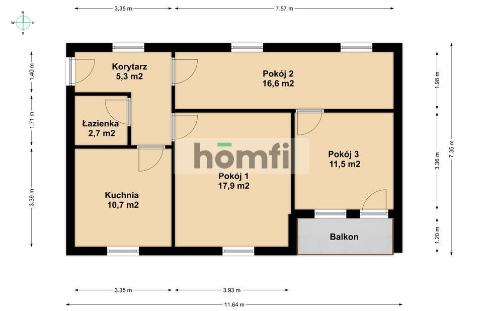3 rooms | 64,7 m2 | Balcony | Arciszewskiego - Квартира - Продаж - Poznań, Grunwald / Górczyn
