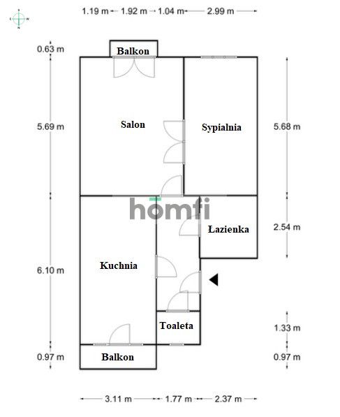 Spacious two-room apartment with a balcony, Szlak Street - Apartment - Rent - Kraków, Śródmieście / Stare Miasto