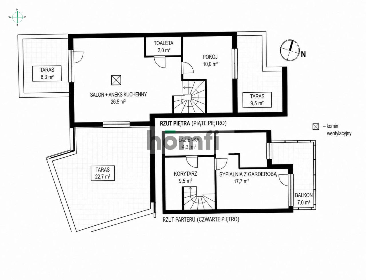 Two-level loft 70 m | 3 terraces + 47 m | Różanka - Apartment - Sale - Wrocław, Psie Pole / Różanka