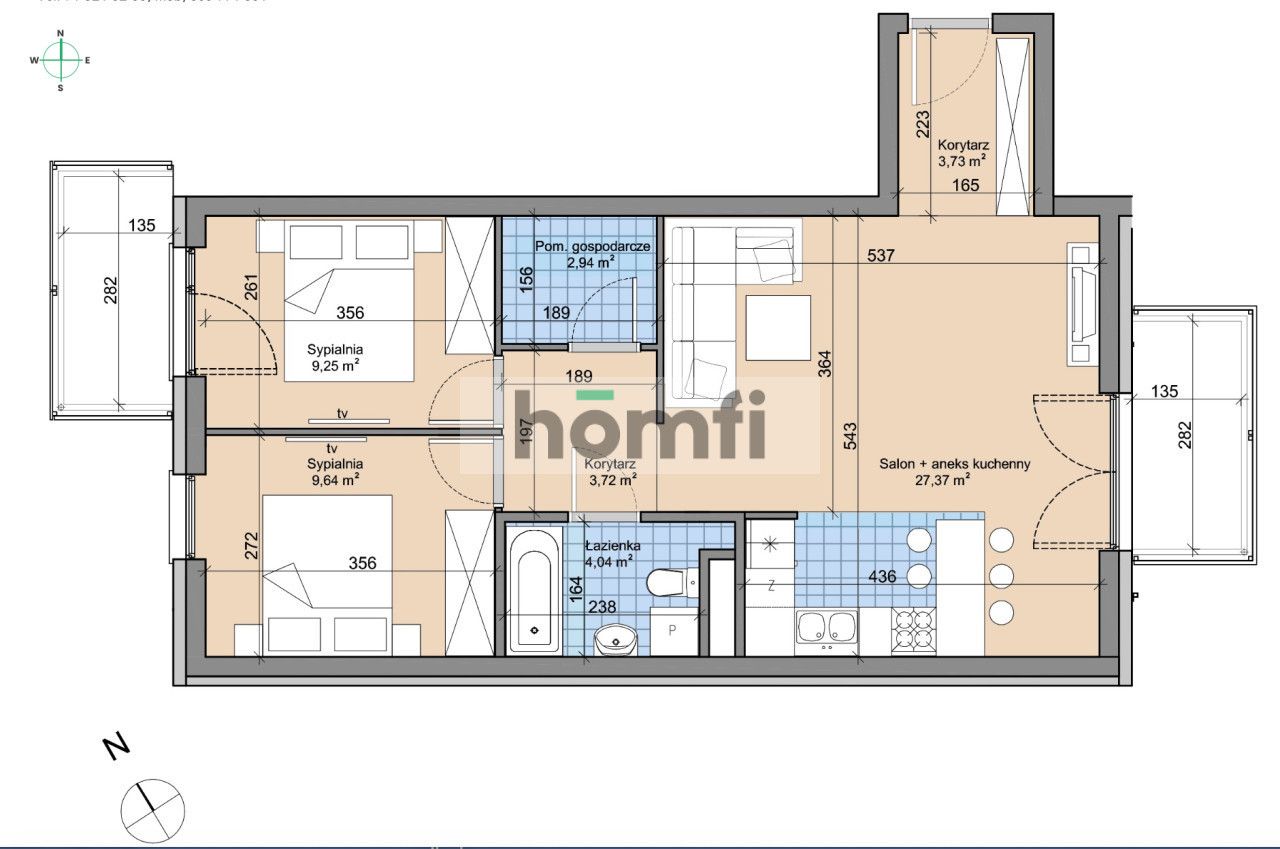 3-room apartment with balconies and a walk-in wardrobe. - Квартира - Оренда - Wrocław, Śródmieście / Ołbin