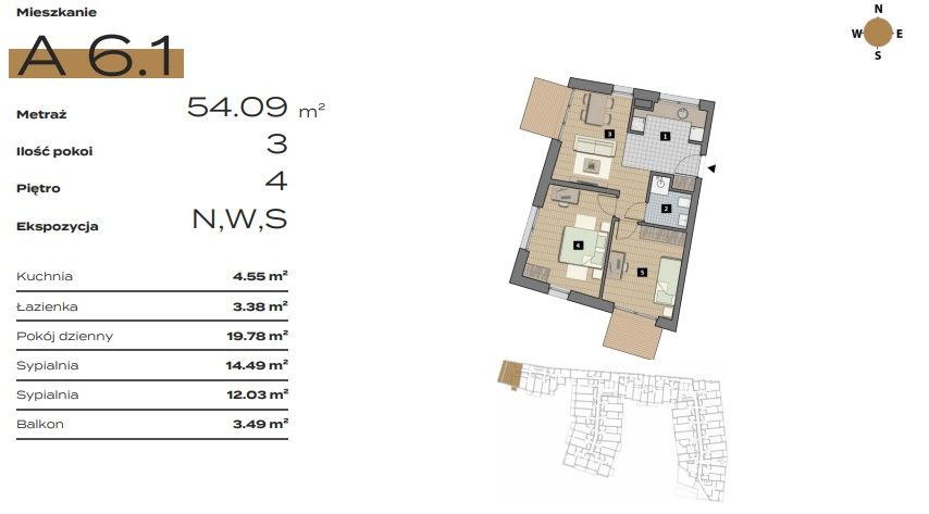 FOR SALE Modern 3-room apartment 54.09 m2 with 2 balconies - City Łobzów - Apartment - Sale - Kraków, Krowodrza