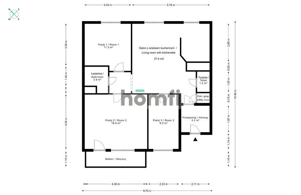 Large 4-room apartment - Квартира - Оренда - Wrocław, Fabryczna