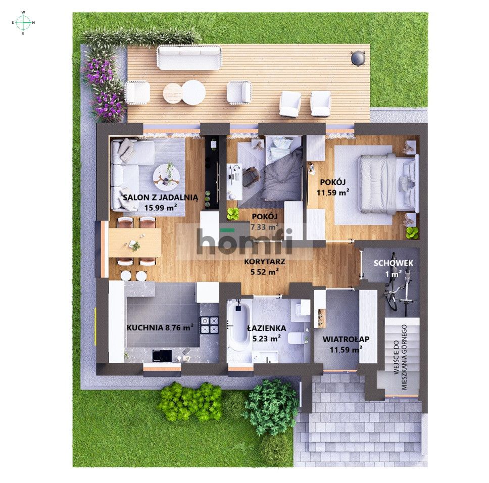Nowe 60 m² z ogrodem 160 m² | 3 pokoje | 2 miejsca postojowe - Mieszkanie - Sprzedaż - Rzeszów, Budziwój