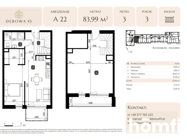 NOWOCZESNA INWESTYCJA | DĘBOWA 45 | 3 POK | BALKON | TARAS | PARKING PODZIEMNY | KOMÓRKA | CENTRUM - Mieszkanie - Sprzedaż - Katowice, Dąb