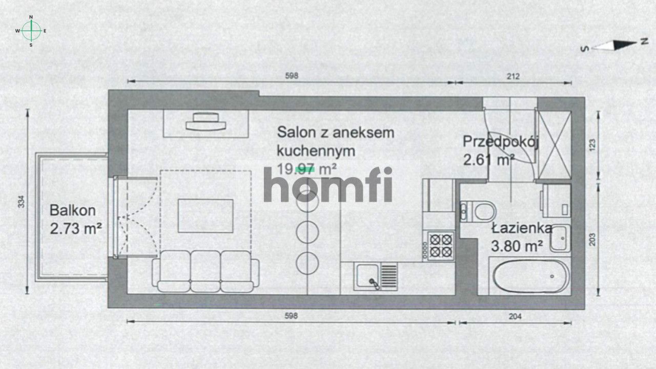 Bright and stylish studio apartment with a balcony – Czeczów Street - Apartment - Sale - Kraków, Podgórze / Bieżanów-Prokocim