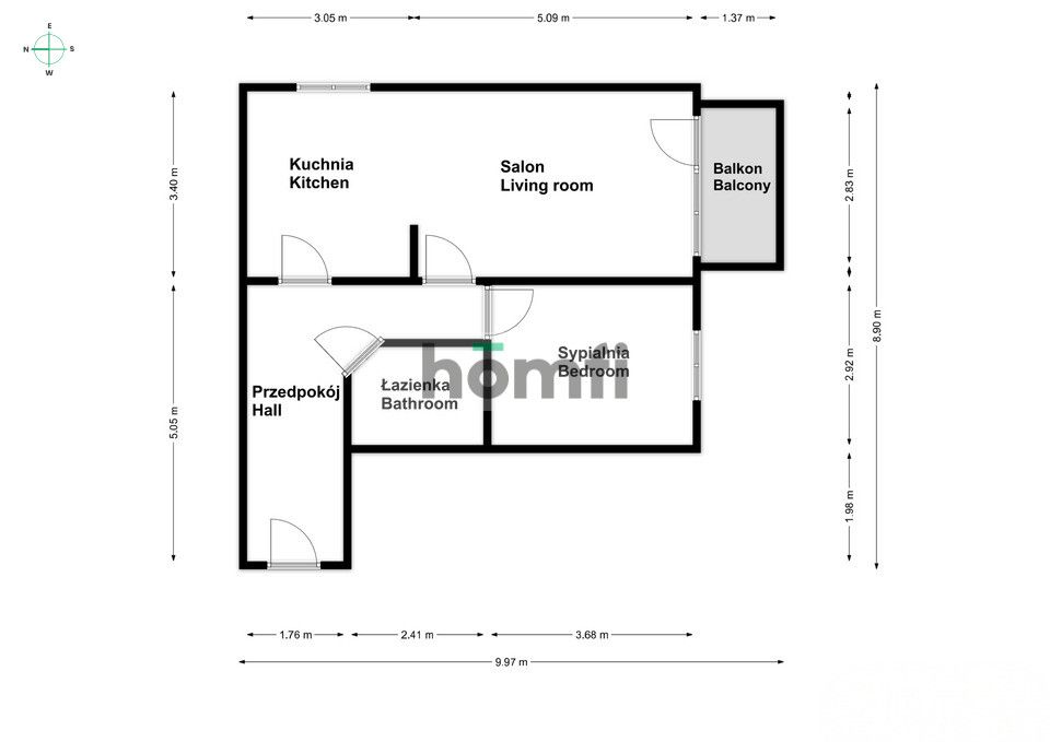 Sunny 1-Bedroom Apartment | 54 m² | Bieńczyce | Balcony - Apartment - Sale - Kraków, Nowa Huta / Bieńczyce