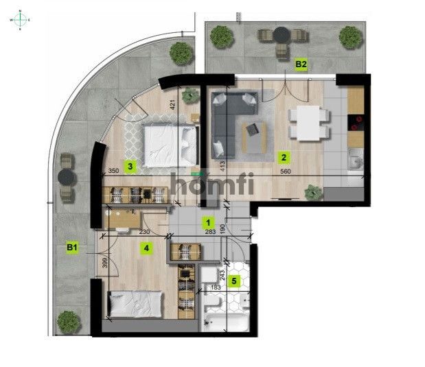 3-Pok. Mieszkanie 55m2 | Grzegórzki Park | Nullo - Apartment - Rent - Kraków, Śródmieście / Grzegórzki